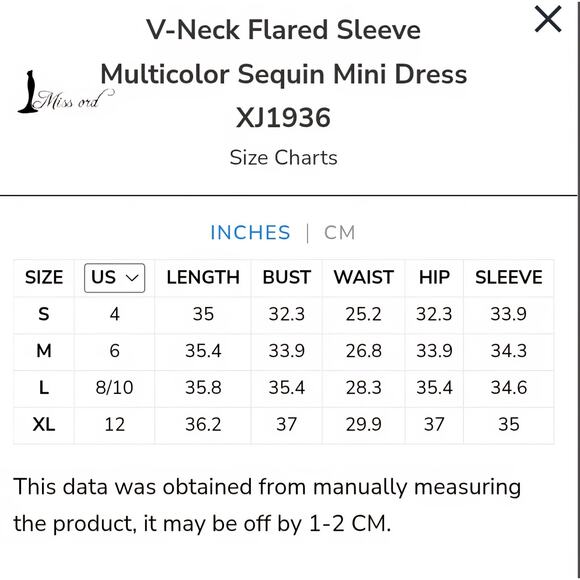 Miss Ord V-Neck Flared Sleeve Multicolor Shimmering Sequin Mini Dress HOCO Small - Picture 9 of 9